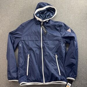 Guess Men's Size Small Navy Blue 100% Nylon Full Zip Hoodie Jacket